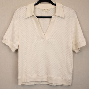 Madewell Collared Pointelle cream short sleeve sweater-M